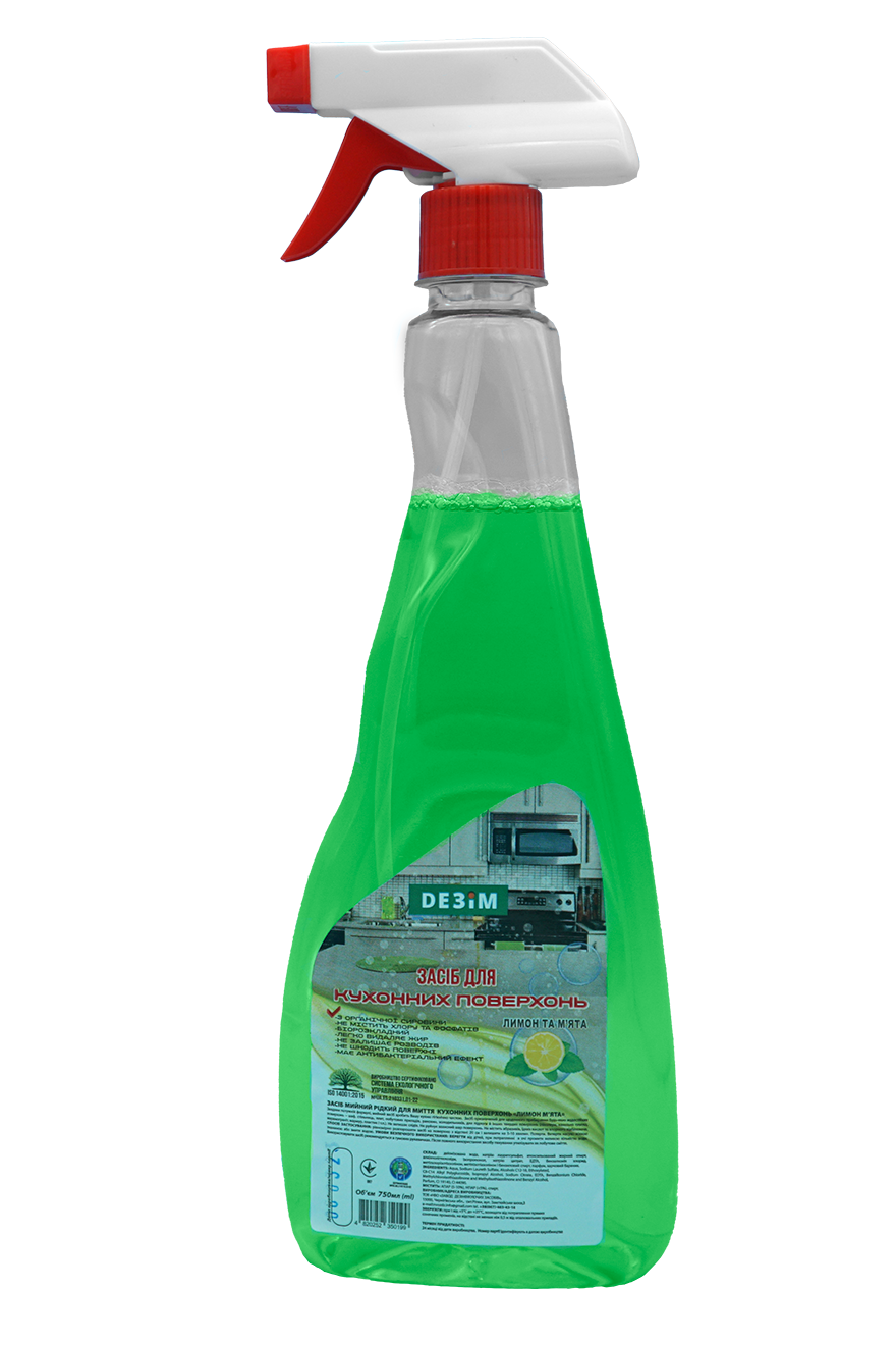 Засіб мийний рідкий для миття кухонних поверхонь «ЛИМОН М‘ЯТА» з розпилювачем, DЕЗІМ, 0,75л